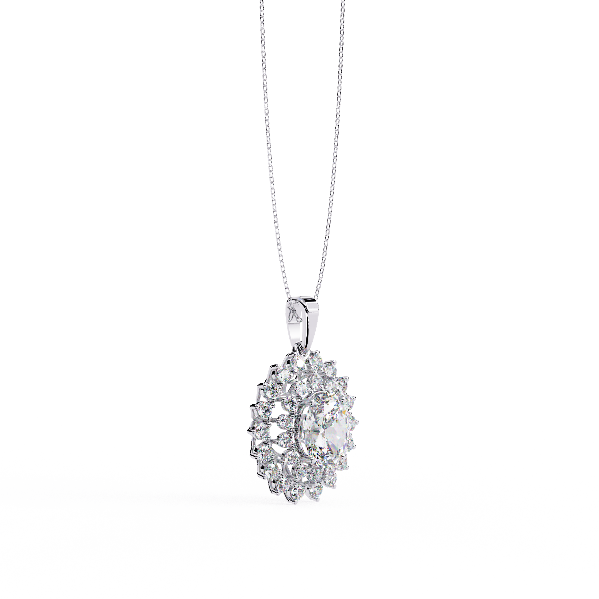 Solitairekart 3.41ct Oval Halo Natural Diamond Pendant-H Color, VS1 Clarity